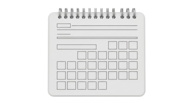 Isolated monthly calendar template with spiral binding for planning events dates schedule