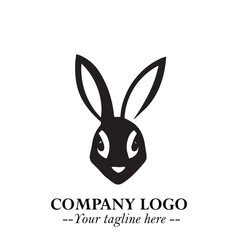 Head of Bunny Logo Symbol Black on White Background in Cute Minimalist Vector Design for Modern Branding