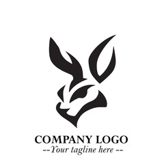 Head of Bunny Logo Symbol Black on White Background in Cute Minimalist Vector Design for Modern Branding