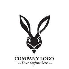 Head of Bunny Logo Symbol Black on White Background in Cute Minimalist Vector Design for Modern Branding