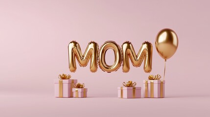 Golden Balloons Spelling MOM with Gifts