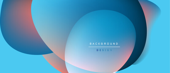 Abstract fluid shapes overlap, creating vibrant blue gradient background. Text reads background design. Minimalist, modern aesthetic.