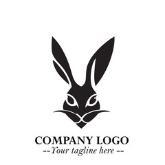 Head of Bunny Logo Symbol Black on White Background in Cute Minimalist Vector Design for Modern Branding