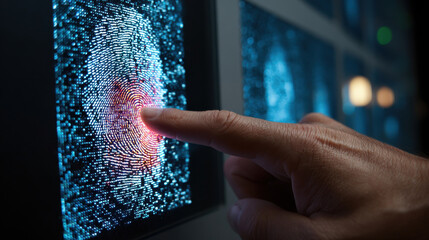 Digital fingerprint scanner technology user interaction biometric security modern technology identification process data protection