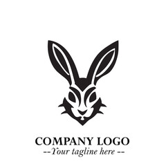 Head of Bunny Logo Symbol Black on White Background in Cute Minimalist Vector Design for Modern Branding