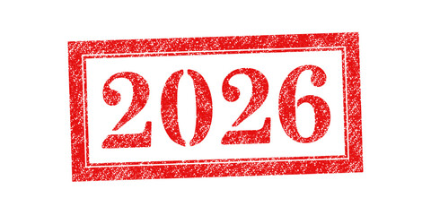 Vector red rubber stamp of 2026 isolated on white background.