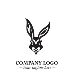 Head of Bunny Logo Symbol Black on White Background in Cute Minimalist Vector Design for Modern Branding