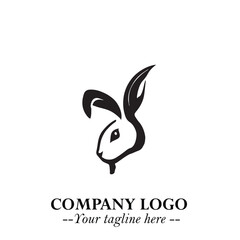 Head of Bunny Logo Symbol Black on White Background in Cute Minimalist Vector Design for Modern Branding