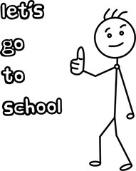 cartoon character  stick man goes to school