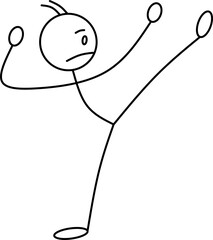 Stick man practicing kicking