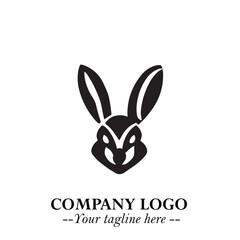 Head of Bunny Logo Symbol Black on White Background in Cute Minimalist Vector Design for Modern Branding