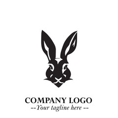 Head of Bunny Logo Symbol Black on White Background in Cute Minimalist Vector Design for Modern Branding
