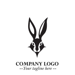 Head of Bunny Logo Symbol Black on White Background in Cute Minimalist Vector Design for Modern Branding