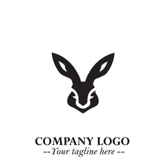 Head of Bunny Logo Symbol Black on White Background in Cute Minimalist Vector Design for Modern Branding