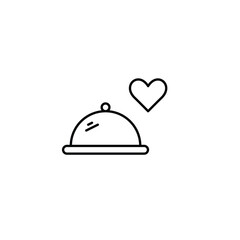 Restaurant food cloche and heart. Fine dining, favorite dishes, care and health. Pixel perfect, editable stroke vector icon