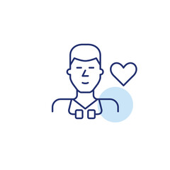 Male doctor wearing stethoscope and heart symbol. Medical excellence, trusted healthcare. Pixel perfect, editable stroke vector icon