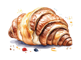 Golden butter croissant a flaky crispy pastry filled with warmth aroma in watercolor style convert to vector