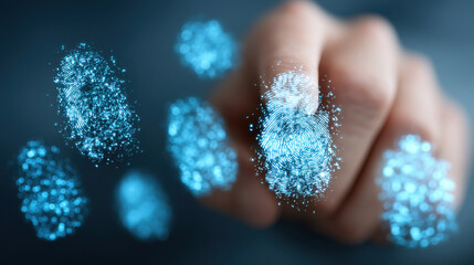 Digital fingerprint technology showcases glowing fingerprints in creative perspective shot, emphasizing security and identity verification