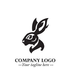 Head of Bunny Logo Symbol Black on White Background in Cute Minimalist Vector Design for Modern Branding