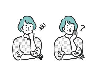 ミドル　シニア　中年　主婦　女性の悩みアイコンイラスト