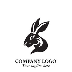 Head of Bunny Logo Symbol Black on White Background in Cute Minimalist Vector Design for Modern Branding