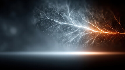 Abstract neural network branches into two glowing paths representing the bifurcation point in human fate