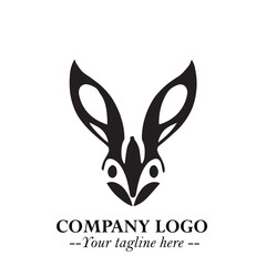 Head of Bunny Logo Symbol Black on White Background in Cute Minimalist Vector Design for Modern Branding