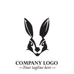 Head of Bunny Logo Symbol Black on White Background in Cute Minimalist Vector Design for Modern Branding