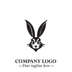 Head of Bunny Logo Symbol Black on White Background in Cute Minimalist Vector Design for Modern Branding