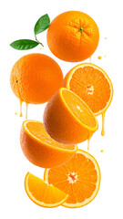 Floating Fresh Orange Fruit in Mid Air on Transparent Background