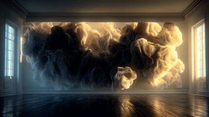 recycled art, modern installation, eco design, sustainable art, abstract sculpture, contemporary gallery, environmental artwork, creative recycling, minimal interior, art and technology, light install