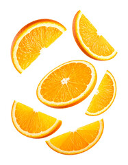 Floating Fresh Orange Fruit in Mid Air on Transparent Background