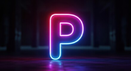Neon letter p glowing with vibrant colors on a dark background creates a mood