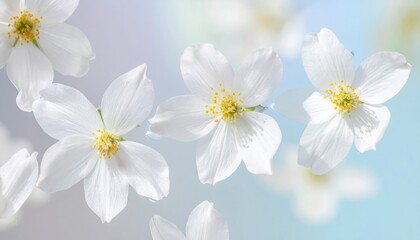 Obraz premium White cherry blossom branch with beautiful white flowers against a white background for a spring wedding bouquet