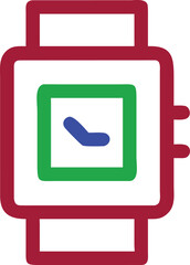 Vector icon of a smartwatch on a transparent background, red outline