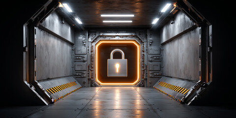 Digital privacy legislation and security measures virtual environment digital lock concept in modern architecture