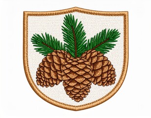 Decorative Beige Shield with Brown Pine Cones and Green Pine Branches
