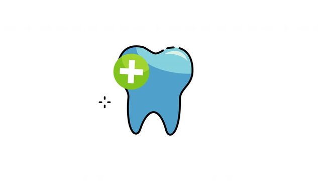 Animation clean blue tooth with medical plus sign.