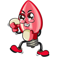 cute red light bulb mascot cartoon character isolated vector illustration boxing fighter wearing boxing glove, work of hand drawn