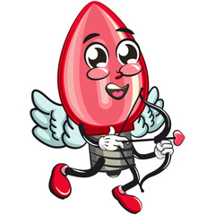 cute red light bulb mascot cartoon character isolated vector illustration being cupid with angel wings and the arrow of love, work of hand drawn