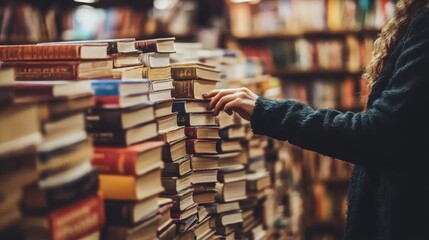 Walking past a bookshelf filled with various books in a modern interior during the day