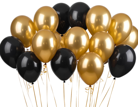 set of golden and black festival bloons in groups isolated transparent