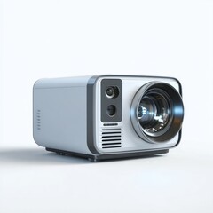 Modern portable projector with lens and ventilation isolated on a white background