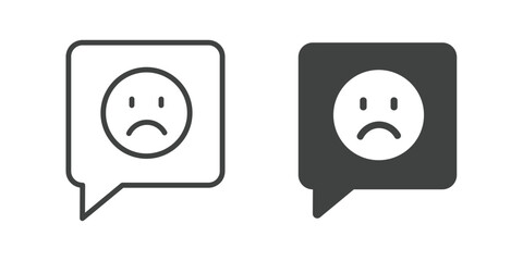 Negative Feedback and Sad Comment Bubble Icon. Line and glyph solid icon