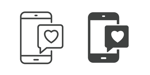Mobile Phone Notification with Heart Message Icon. Line and glyph solid icon