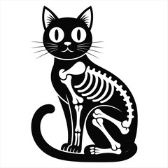 Black cat skeleton silhouette for halloween