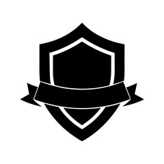 Shield with ribbon bow decoration silhouette graceful symbol clean minimal vector with white background