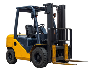 Powerful wheel forklift with telescopic mast isolated on transparent or white backgrounds