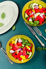 Watermelon and cucumber salad.