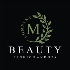 Initial letter m green leaves natural organic logo design for to beauty fashion and spa design graphic 
